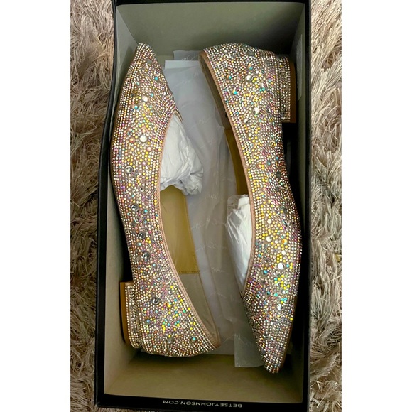 Betsey Johnson Shoes - Betsey Johnson Nude Satin Sparkle Flat w/ small heel